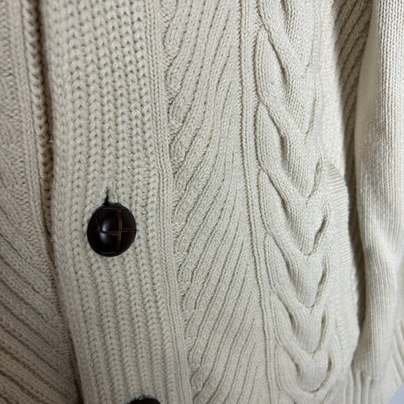 Roundtree & Yorke cable Knit Cardigan leather Button Sweater Cream Mens XL brown - Picture 3 of 11